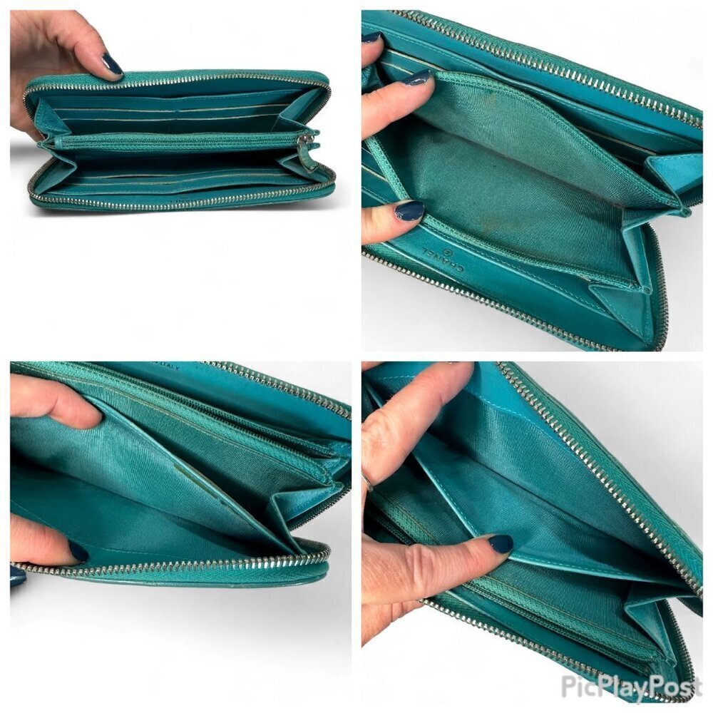 Chanel CC Matelasse Zip Around Long Wallet - Green/Teal - Picture 15 of 16